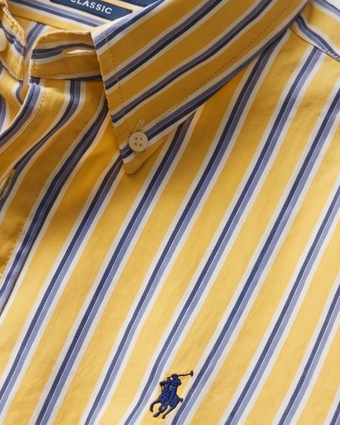 מכופתרת כותנה פסים צהוב לבן כחול לוגו תכלת Polo Ralph Lauren