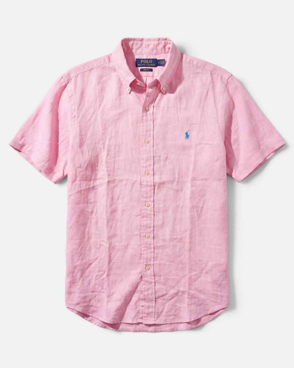 מכופתרת פשתן ורודה שרוול קצר לוגו תכלת Polo Ralph Lauren