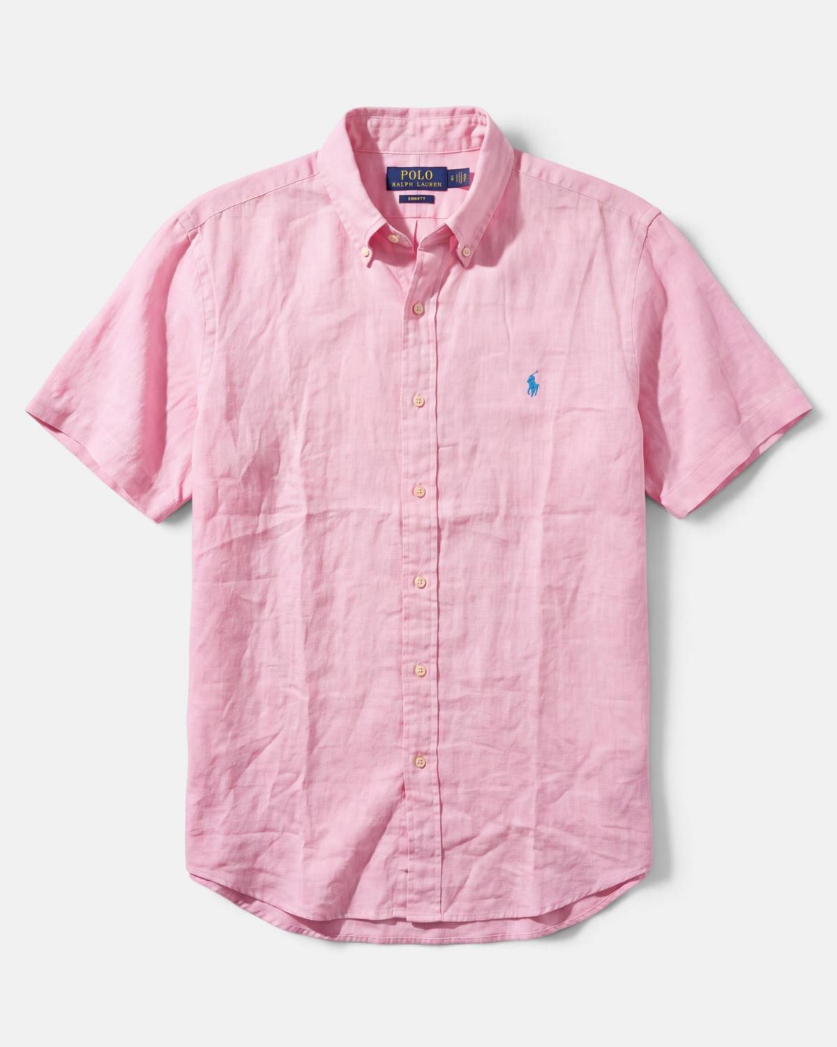 מכופתרת פשתן ורודה שרוול קצר לוגו תכלת Polo Ralph Lauren