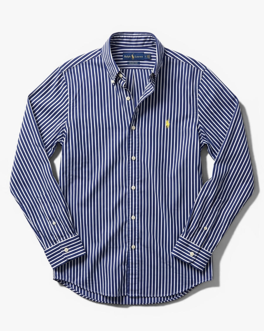 מכופתרת כותנה פסים נייבי-לבן לוגו זהב Polo Ralph Lauren