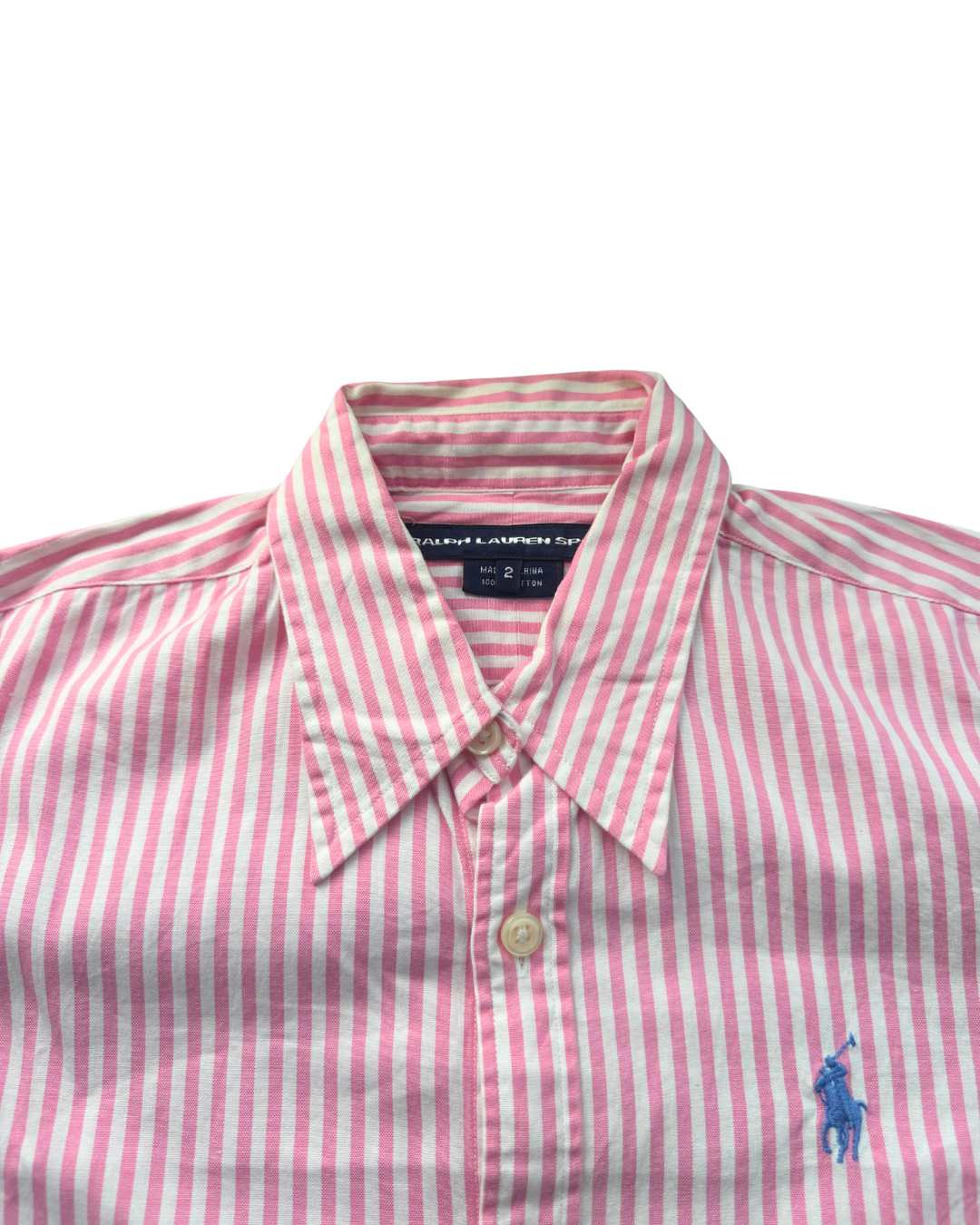 ‏RL Pink White Stripes & Light Blue Logo Shirt