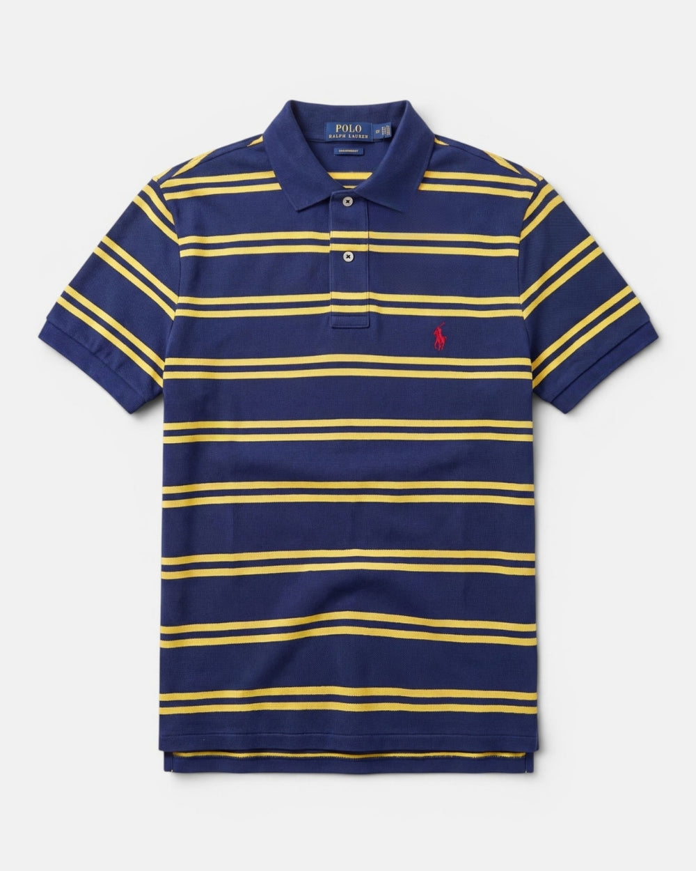 חולצת פולו בד פיקה פסים נייבי-צהוב לוגו אדום Polo Ralph Lauren