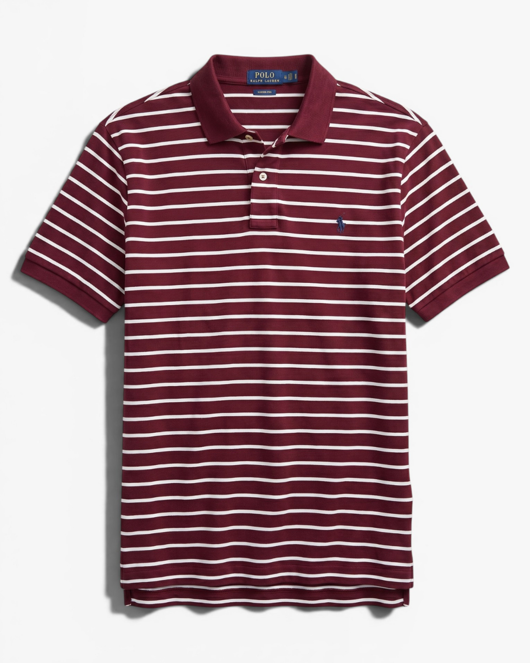 חולצת פולו פסים בורדו-לבן מכותנה לוגו נייבי Polo Ralph Lauren