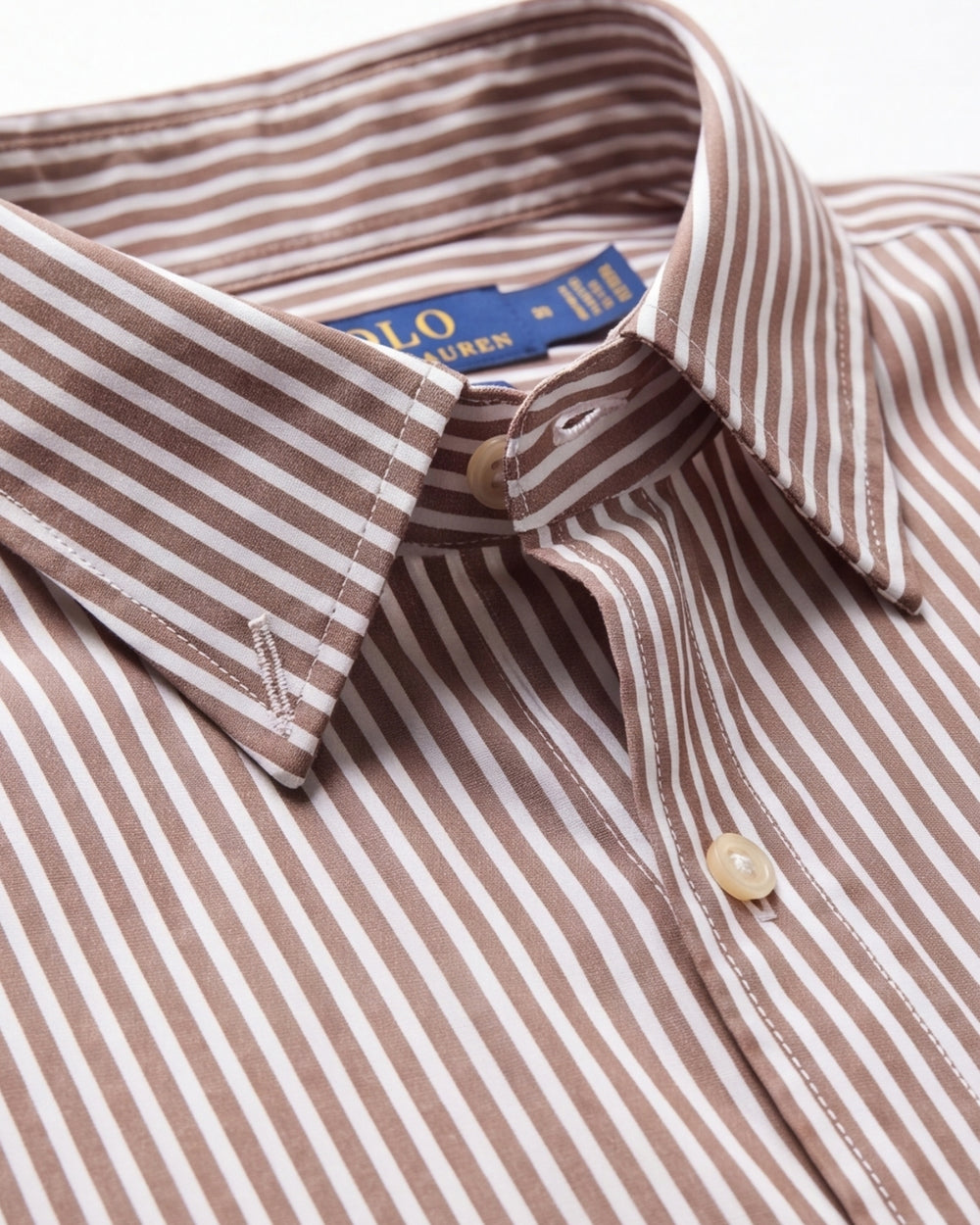 מכופתרת פופלין פסים חום-לבן לוגו נייבי Polo Ralph Lauren