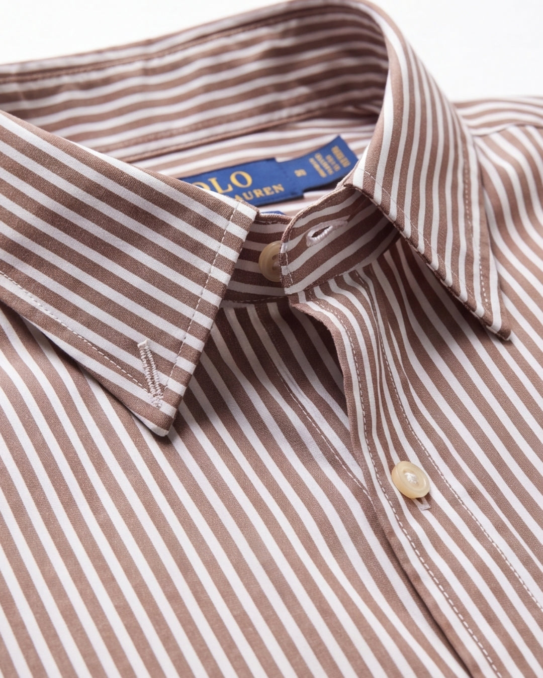 מכופתרת פופלין פסים חום-לבן לוגו נייבי Polo Ralph Lauren