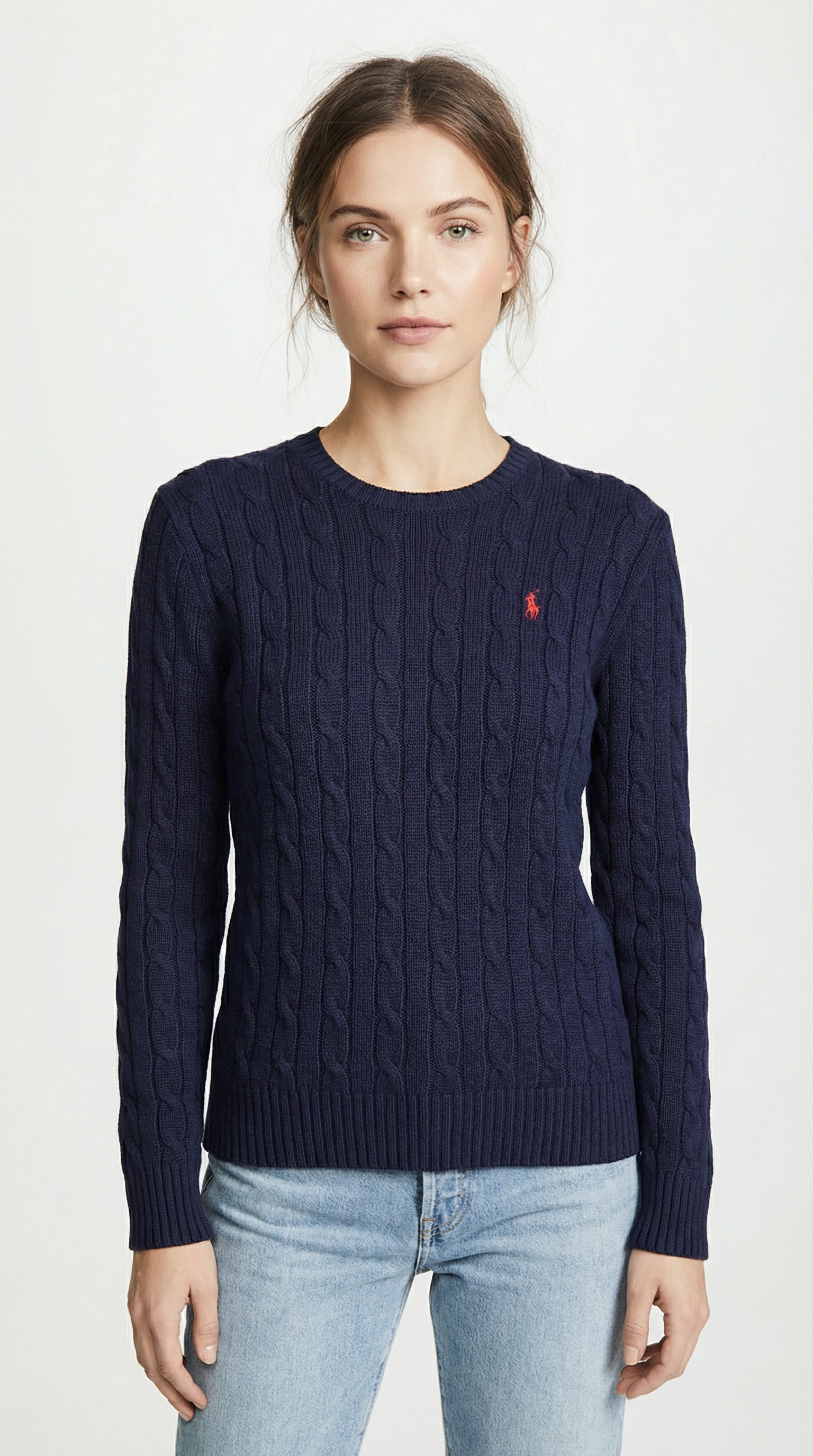 RL Navy & Red Logo Cable Knit