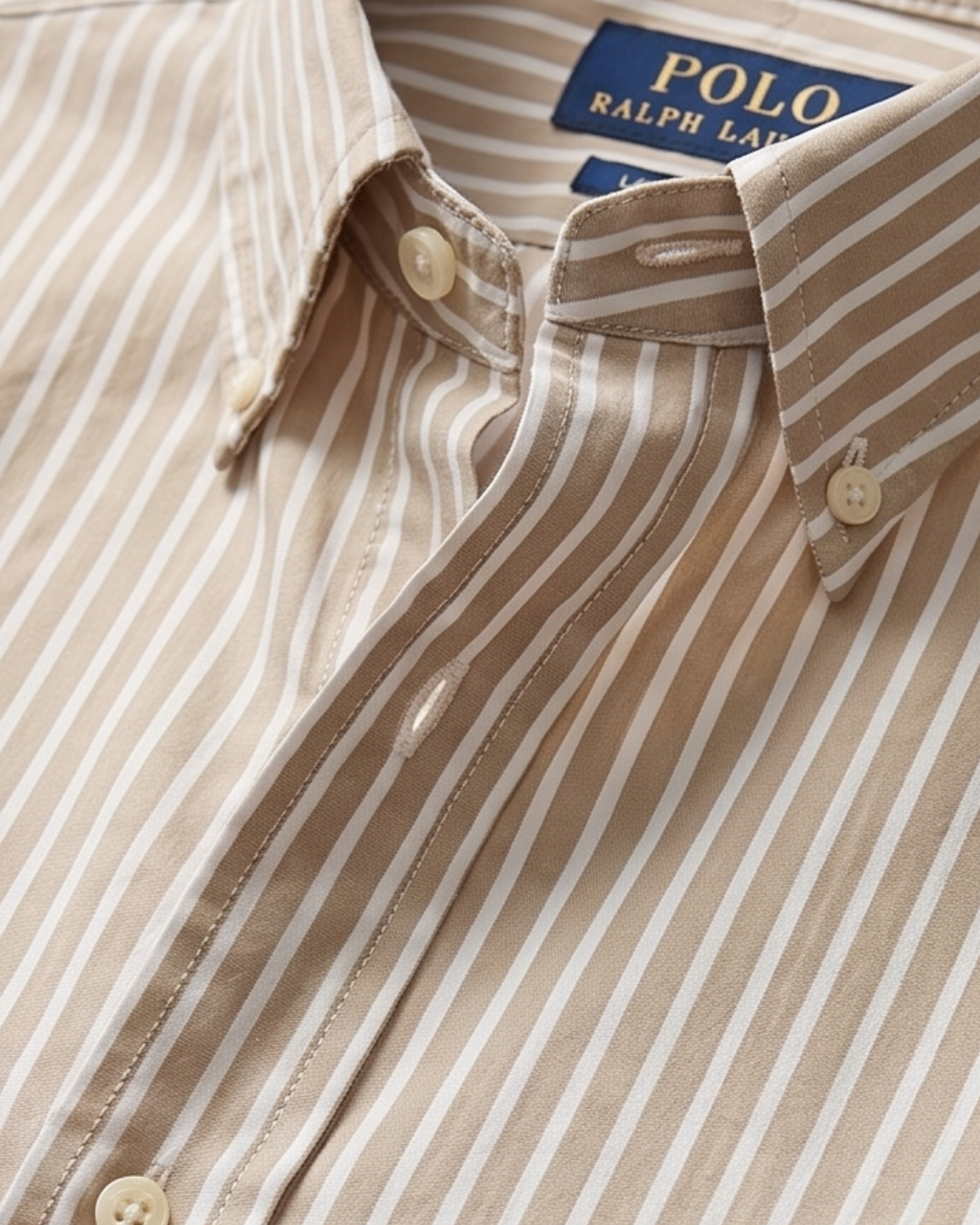 מכופתרת כותנה פסים חום-לבן לוגו חום Polo Ralph Lauren