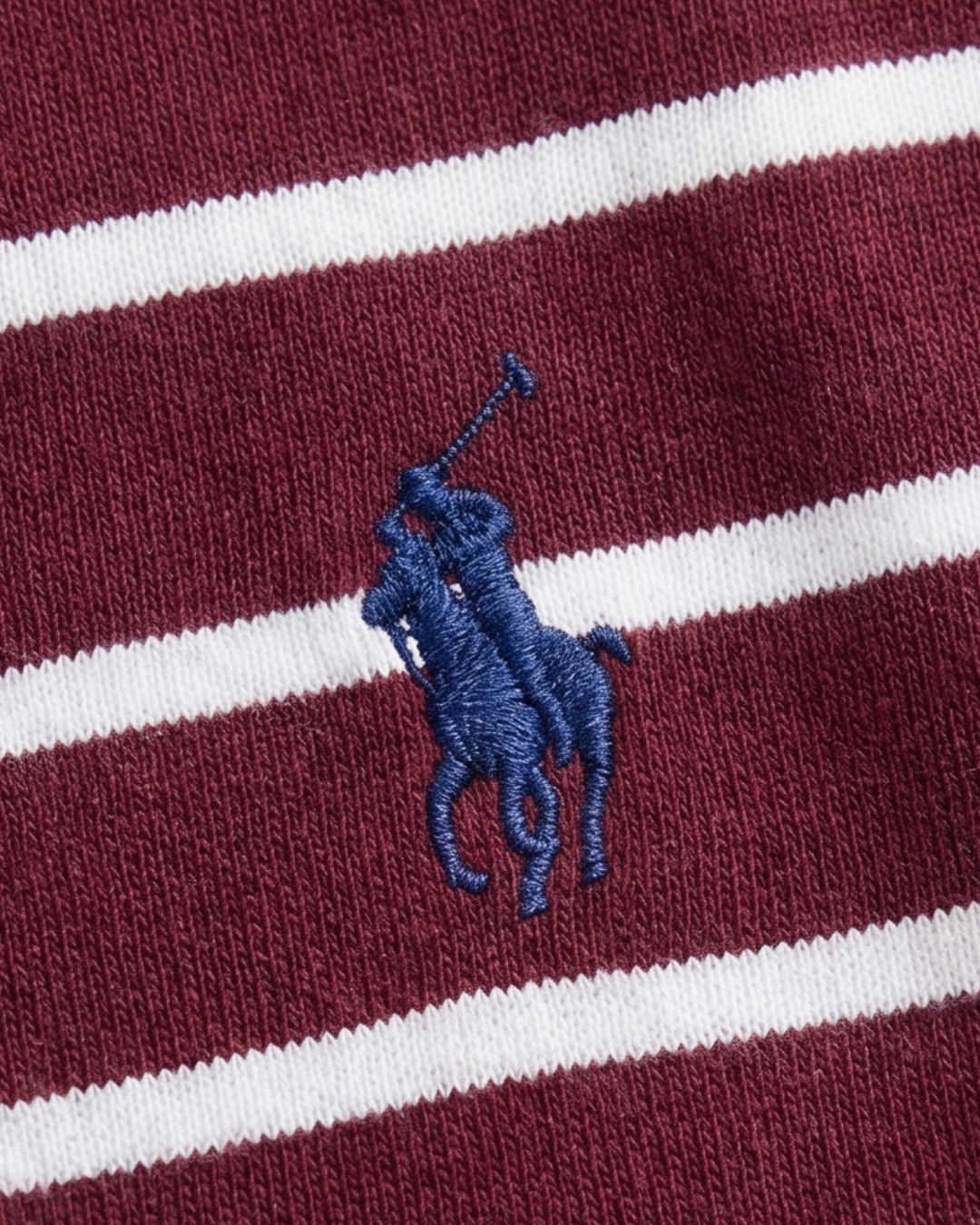 חולצת פולו פסים בורדו-לבן מכותנה לוגו נייבי Polo Ralph Lauren