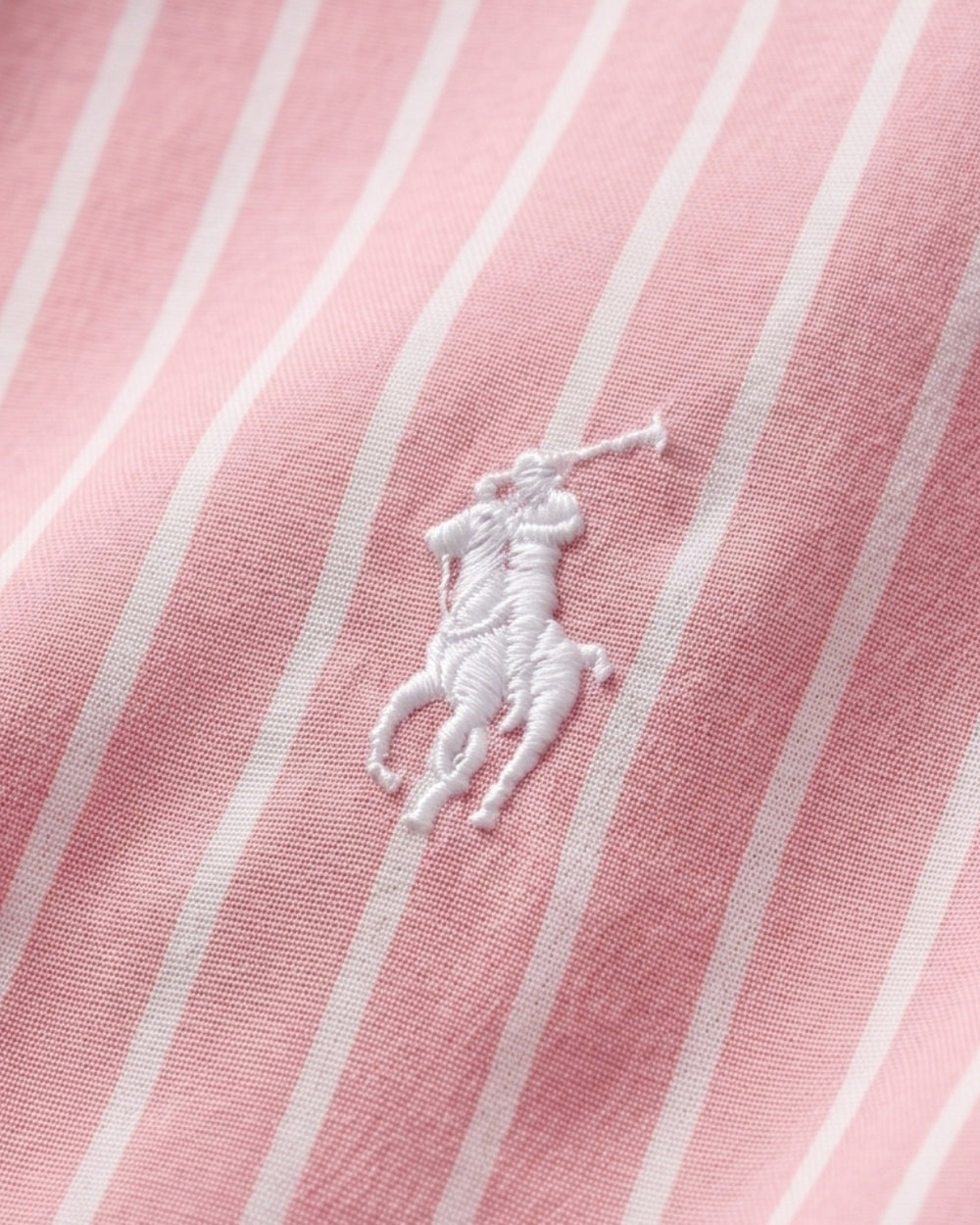 מכופתרת כותנה פסים ורוד-לבן לוגו לבן לנשים Polo Ralph Lauren