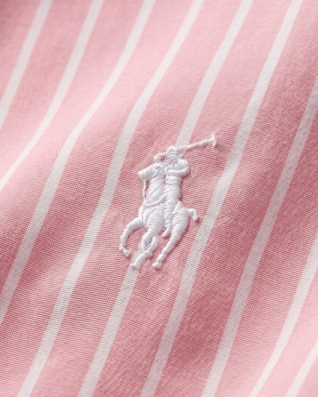 מכופתרת כותנה פסים ורוד-לבן לוגו לבן לנשים Polo Ralph Lauren