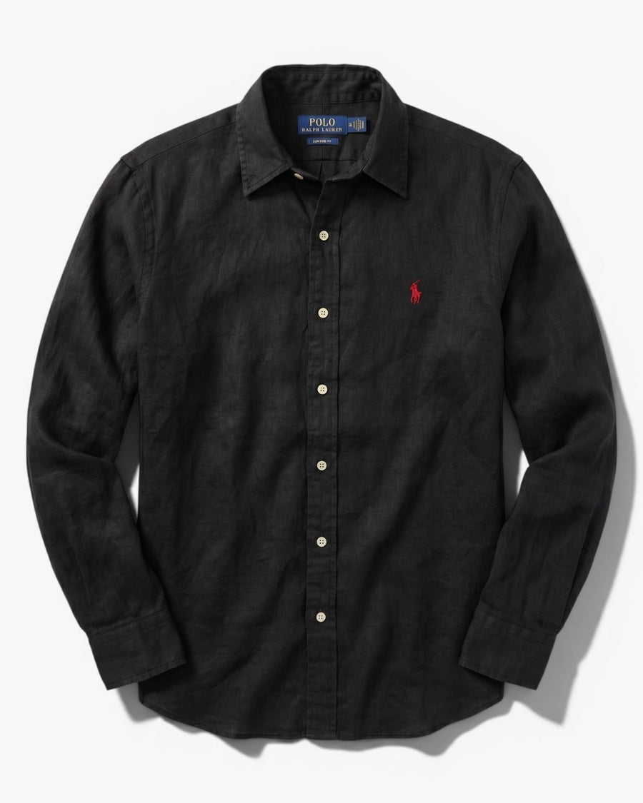 מכופתרת פשתן שחורה לוגו אדום Polo Ralph Lauren