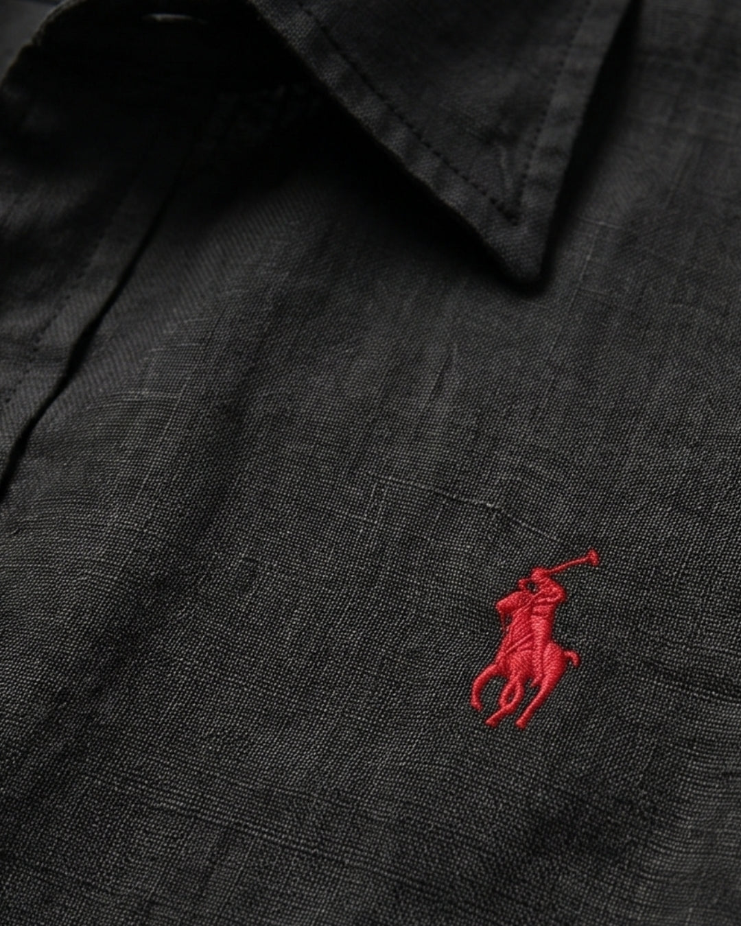 מכופתרת פשתן שחורה לוגו אדום Polo Ralph Lauren