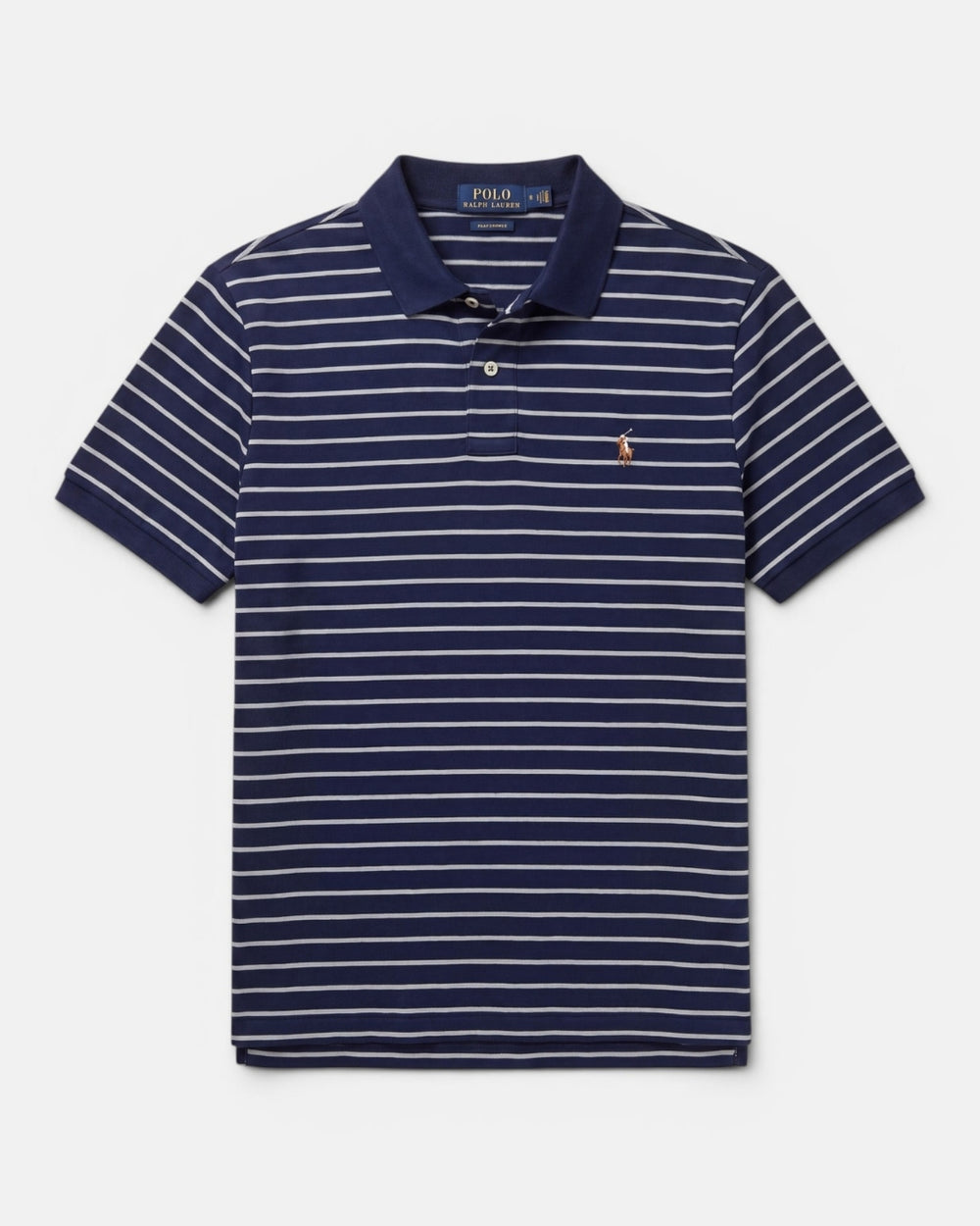 חולצת פולו כותנה פסים כחול-אפור לוגו צבעוני Polo Ralph Lauren