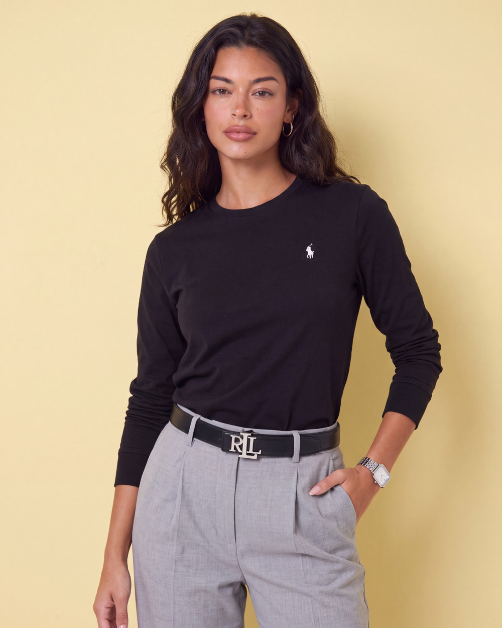 חולצת ארוכה שחורה לוגו לבן Polo Ralph Lauren