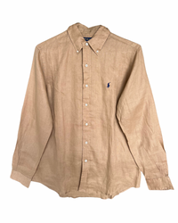‏RL Camel & Navy Logo Linen Shirt