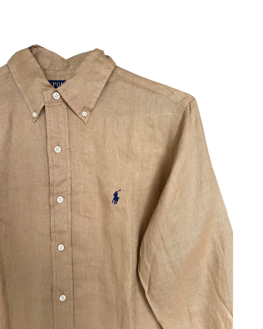 ‏RL Camel & Navy Logo Linen Shirt