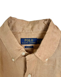 ‏RL Camel & Navy Logo Linen Shirt