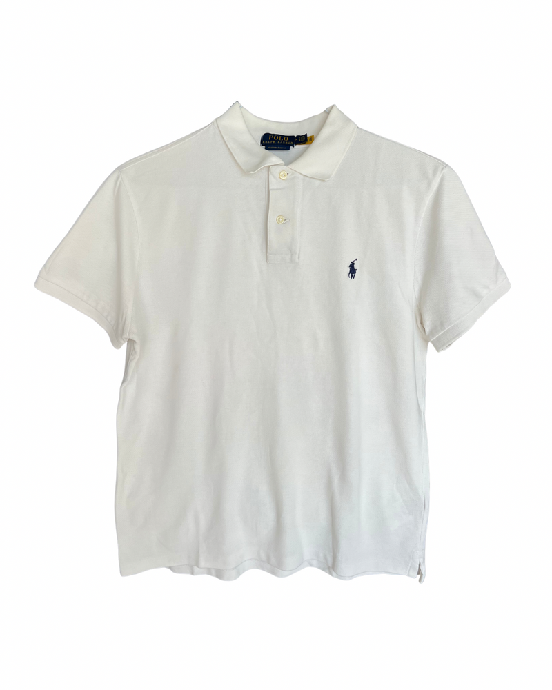 ‏RL White & Navy Logo Polo Shirt