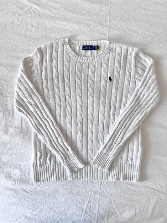 White cable knit sweater