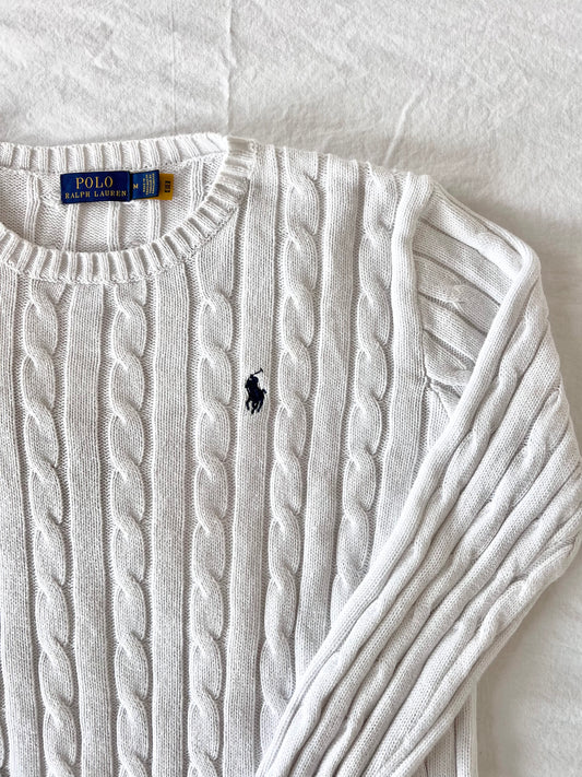 White cable knit sweater