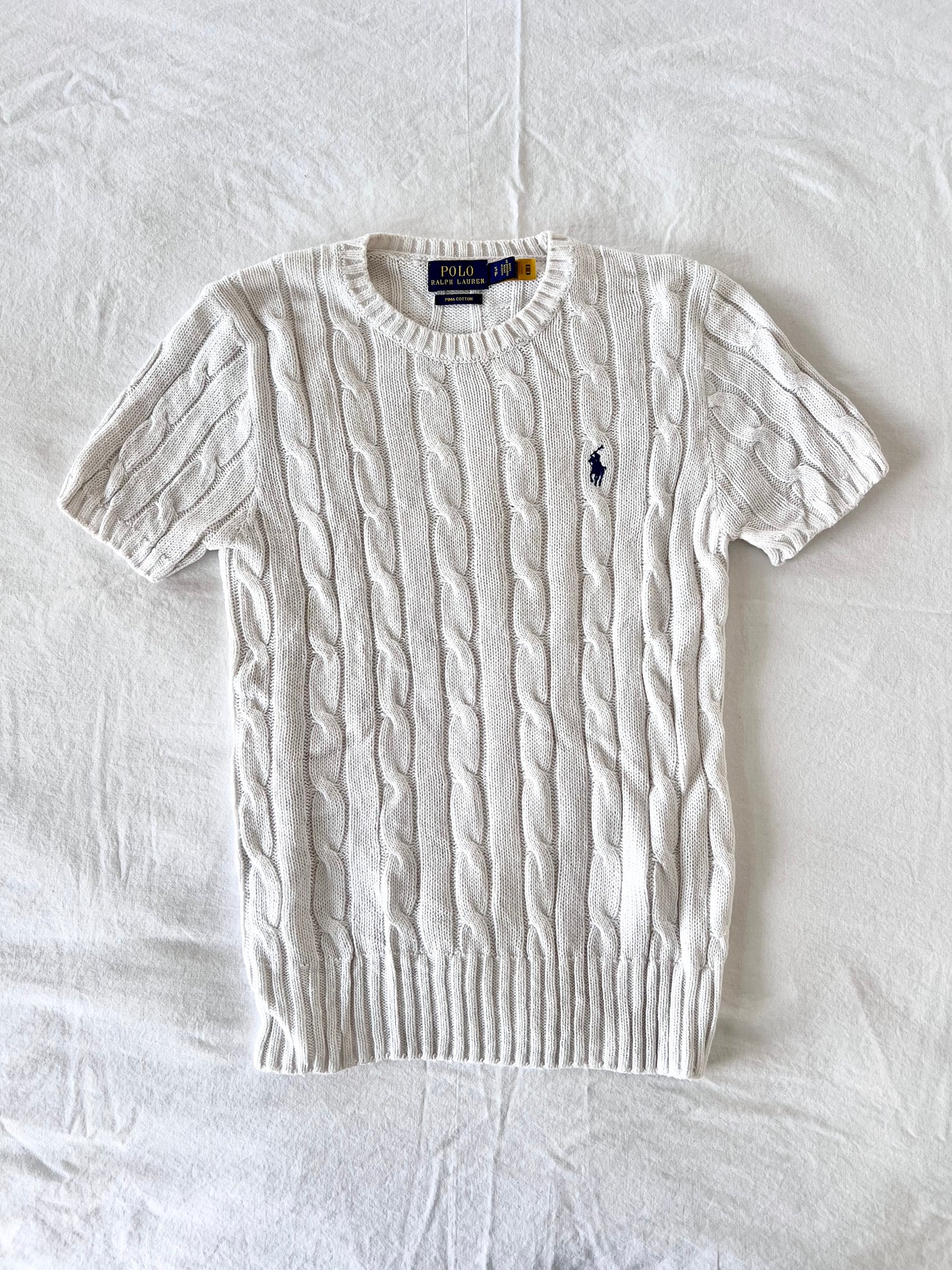 White cable knit women's t-shirt