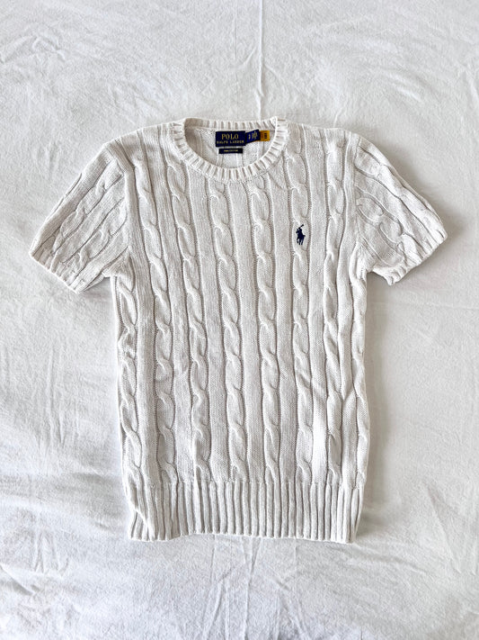 White cable knit women's t-shirt