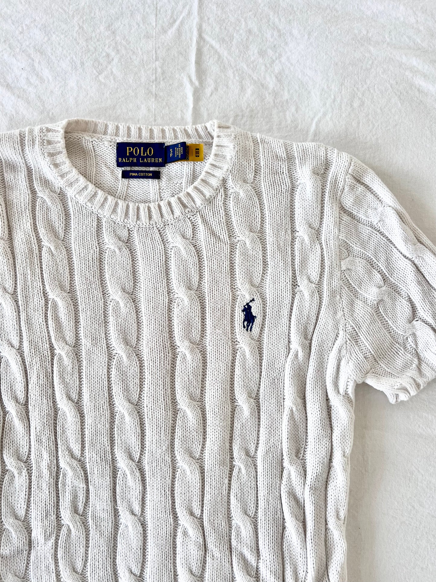 White cable knit women's t-shirt