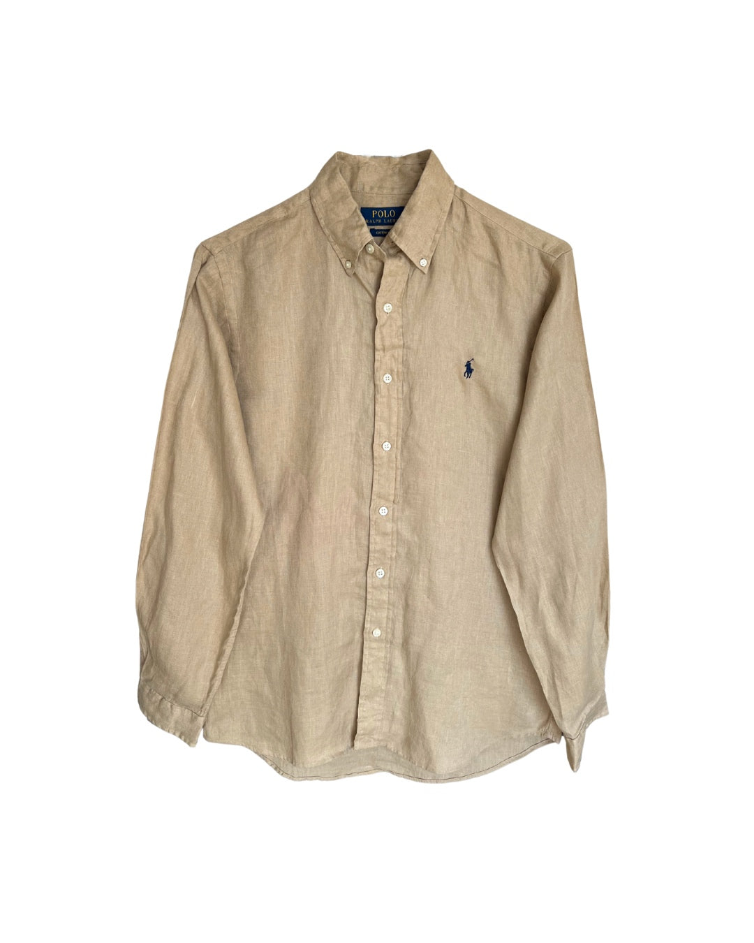 ‏RL Camel & Navy Logo Linen Shirt