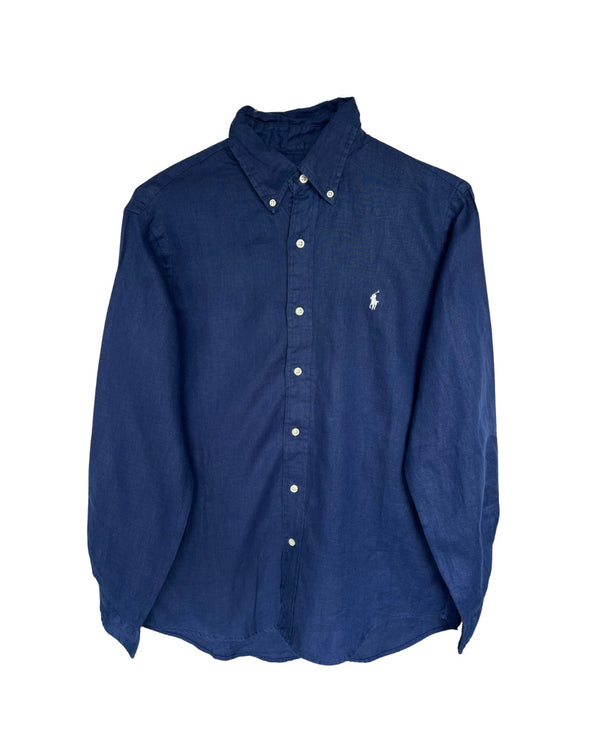 ‏RL Navy & White Logo Linen Shirt