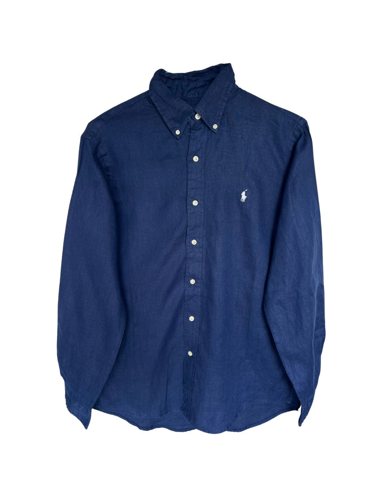 ‏RL Navy & White Logo Linen Shirt