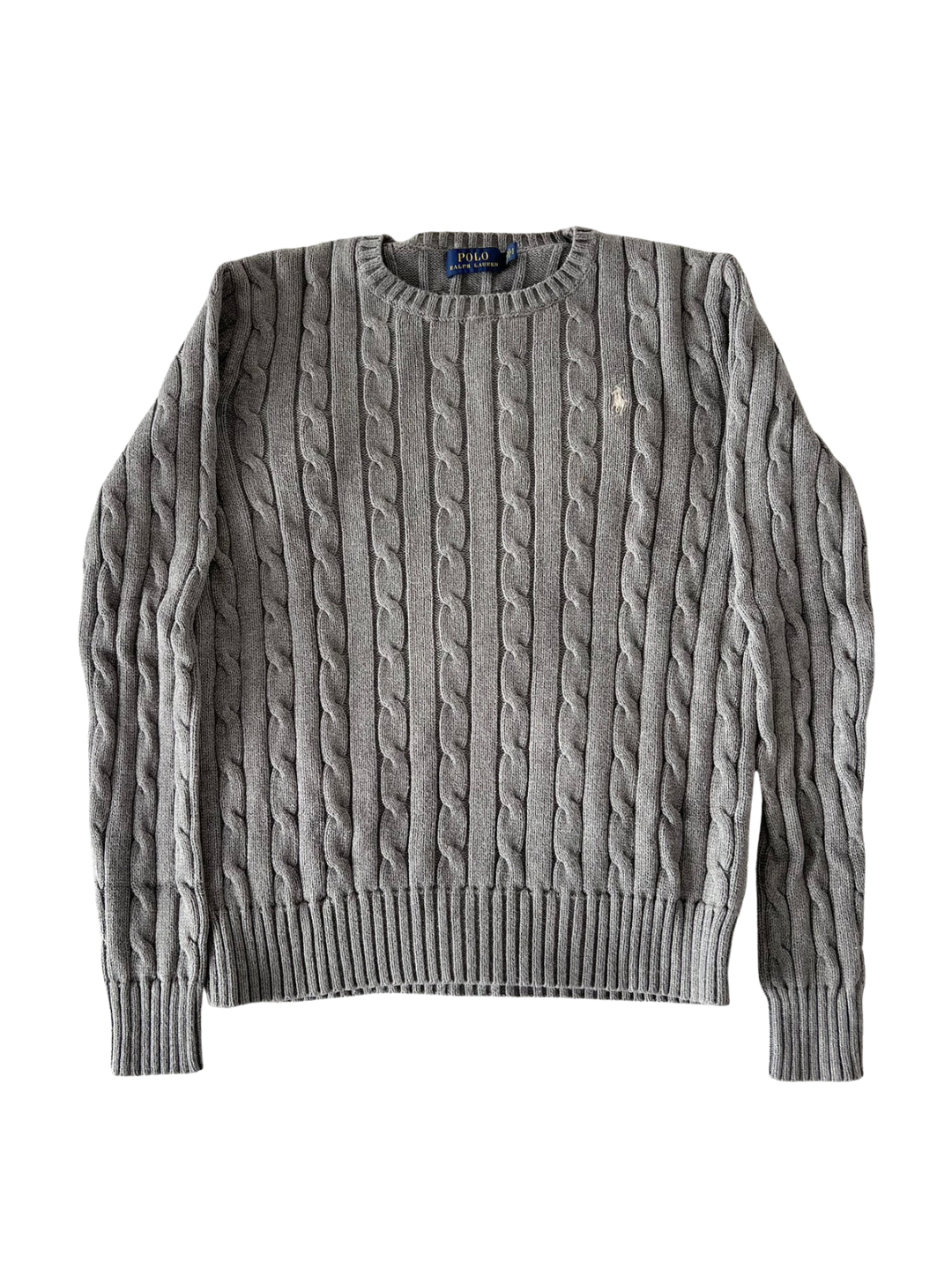 ‏Gray & white logo cable knit sweater