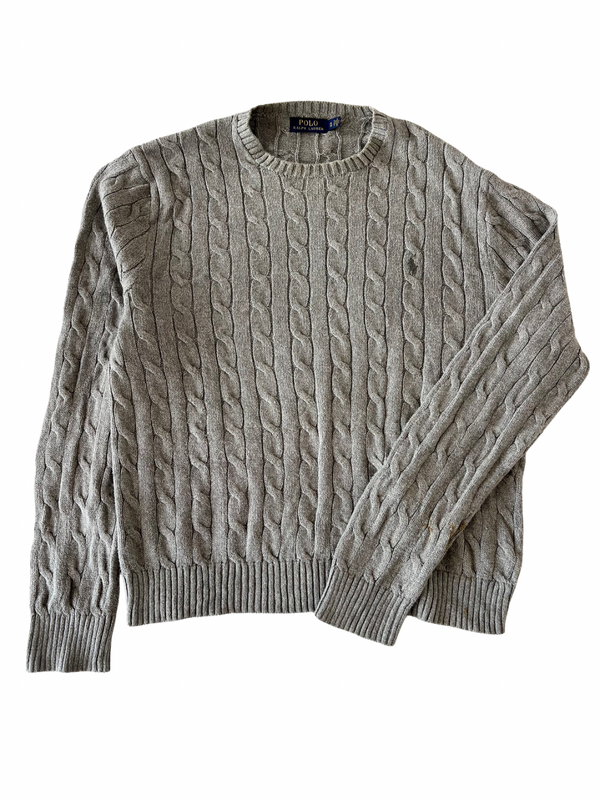 ‏Gray & gray logo cable knit sweater