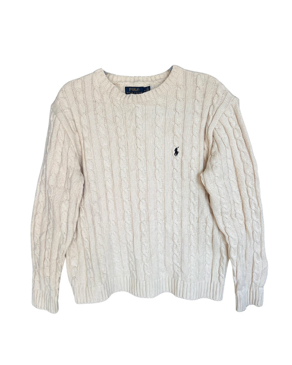 ‏RL Cream & Navy Logo Cable Knit Sweater