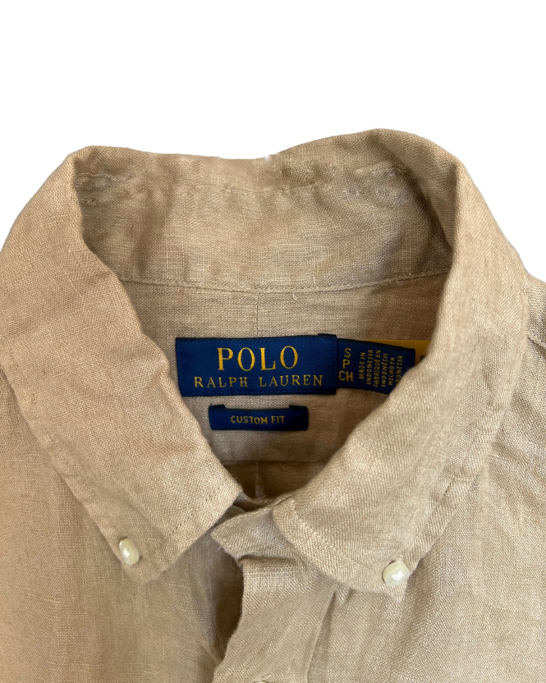 ‏RL Camel & Navy Logo Linen Shirt