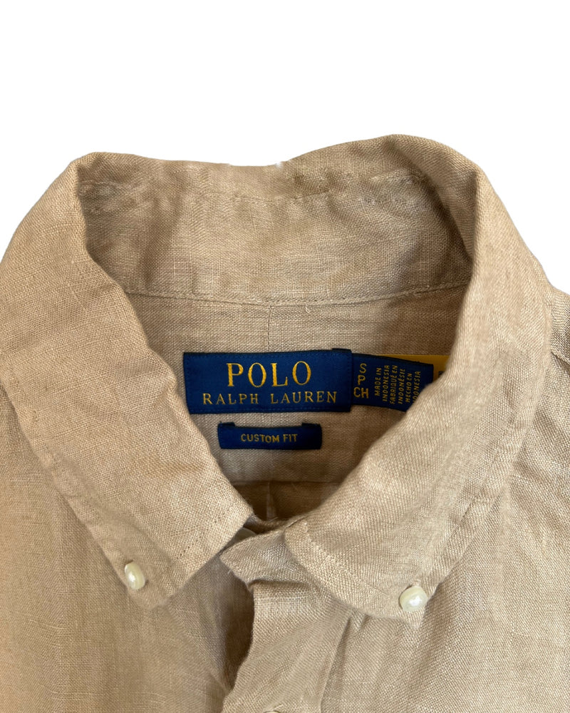 ‏RL Camel & Navy Logo Linen Shirt