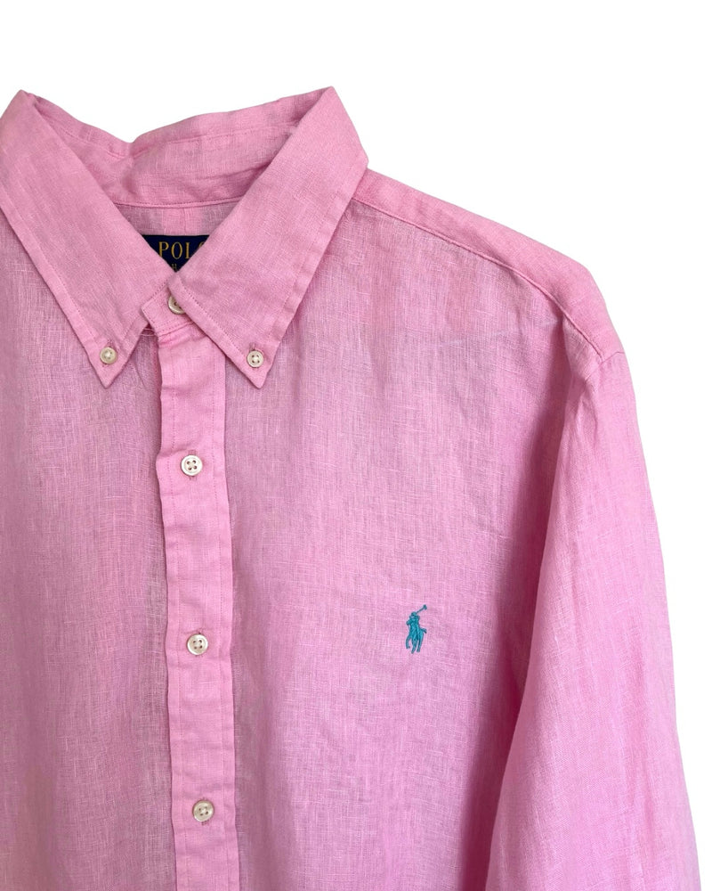 ‏RL Pink & Turquoise Logo Linen Shirt