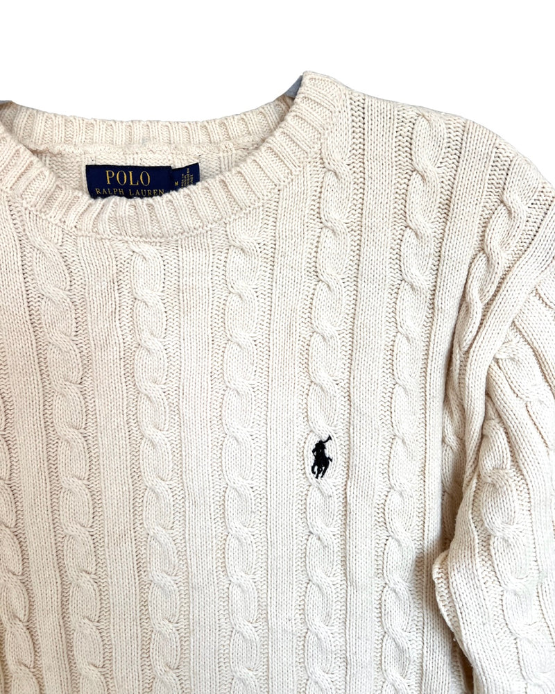 ‏RL Cream & Navy Logo Cable Knit Sweater
