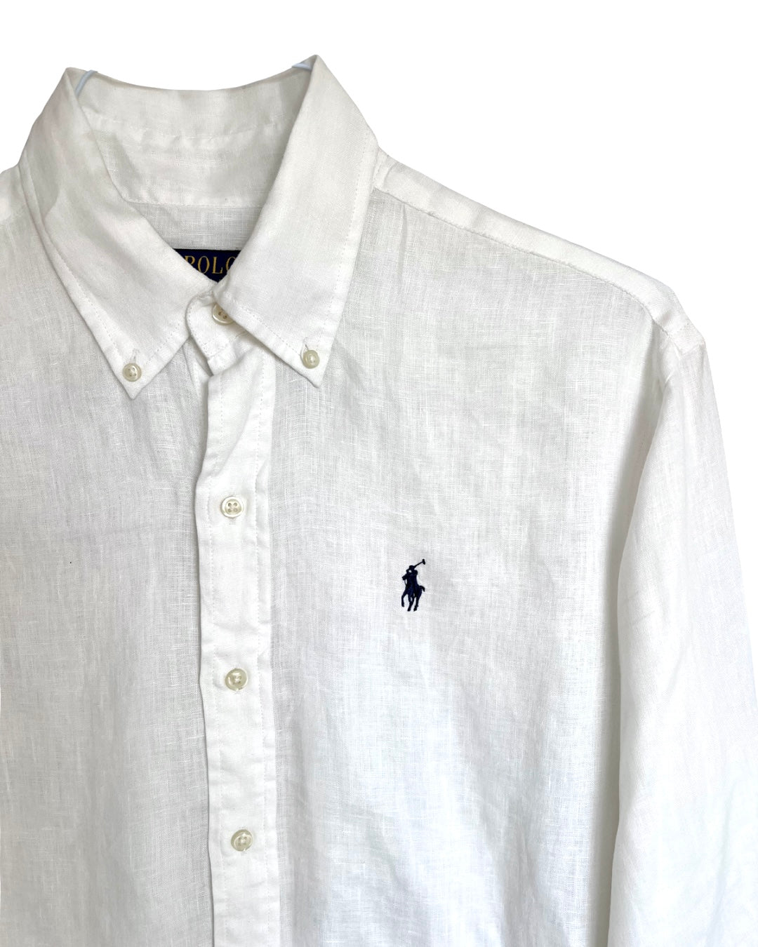 ‏RL White & Navy Logo Linen Shirt