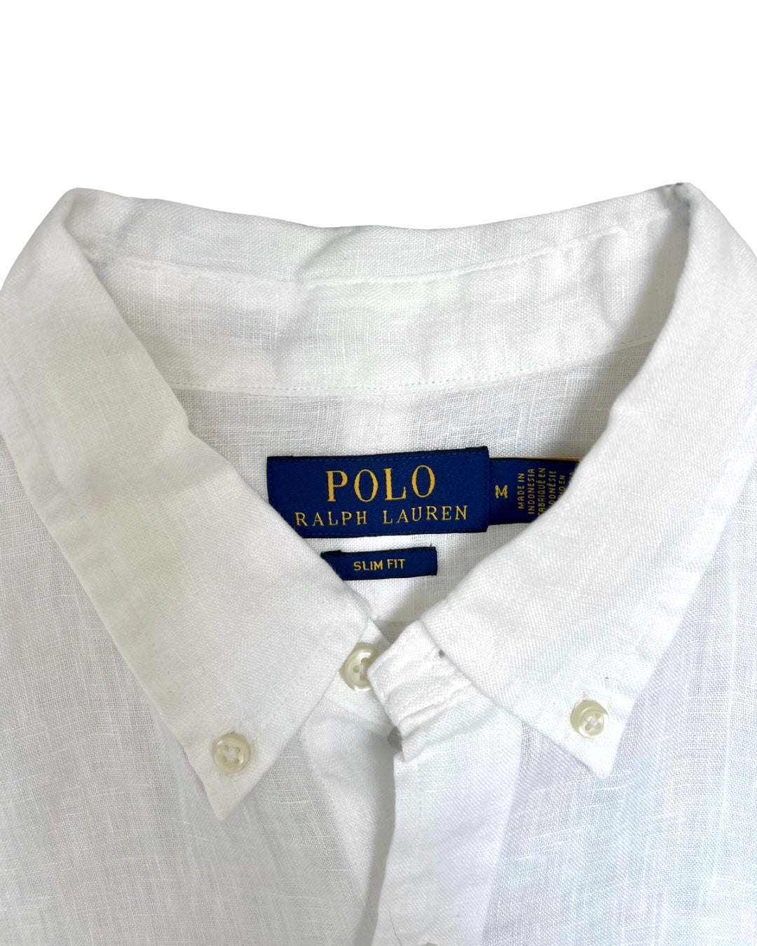 ‏RL White & Navy Logo Linen Shirt