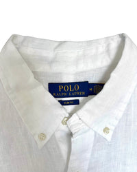 ‏RL White & Navy Logo Linen Shirt