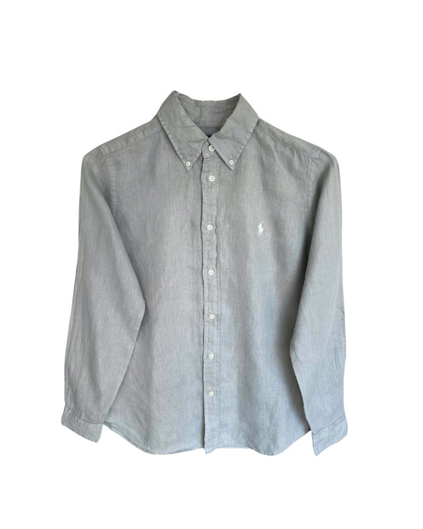 ‏RL Gray & White Logo Linen Shirt