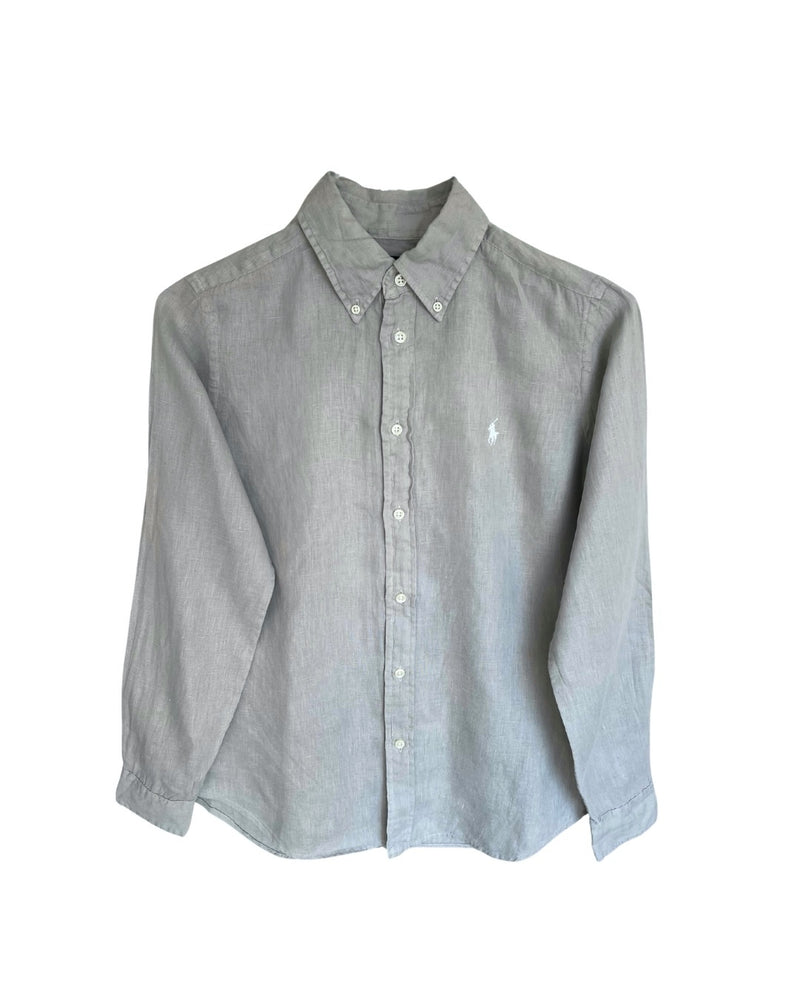 ‏RL Gray & White Logo Linen Shirt