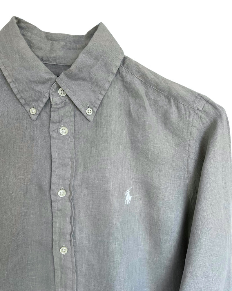 ‏RL Gray & White Logo Linen Shirt