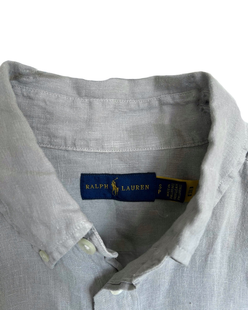 ‏RL Gray & White Logo Linen Shirt