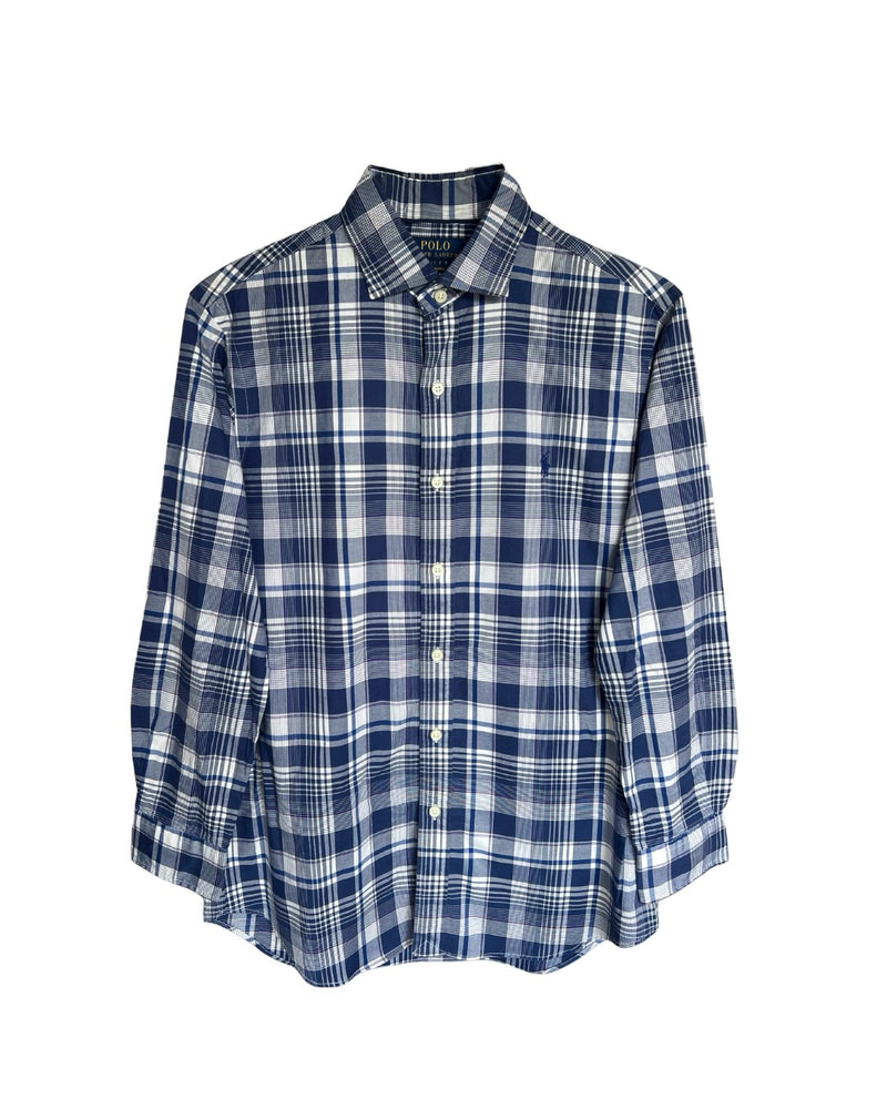 ‏RL Blue & White Plaid Shirt