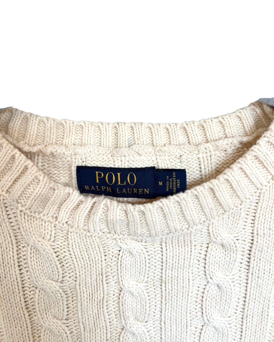 ‏RL Cream & Navy Logo Cable Knit Sweater