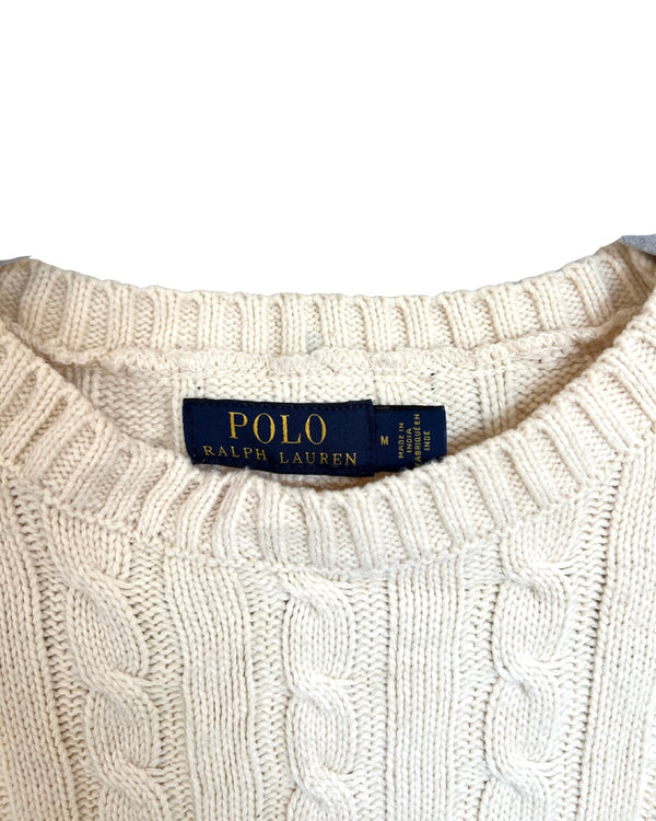 ‏RL Cream & Navy Logo Cable Knit Sweater