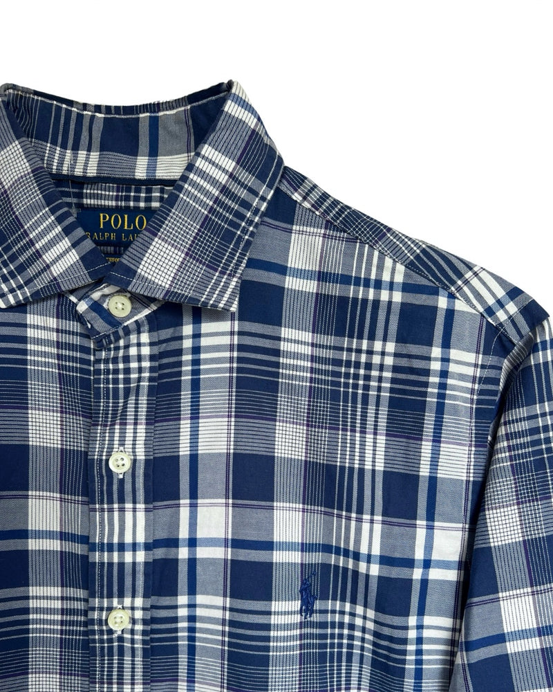 ‏RL Blue & White Plaid Shirt