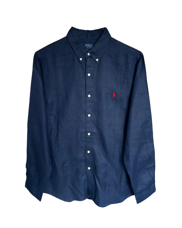 ‏RL Navy & Red Logo Linen Shirt