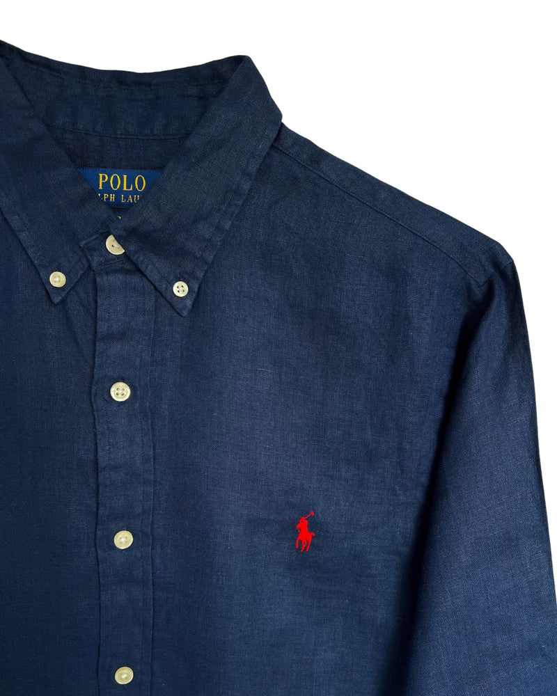 ‏RL Navy & Red Logo Linen Shirt with tag